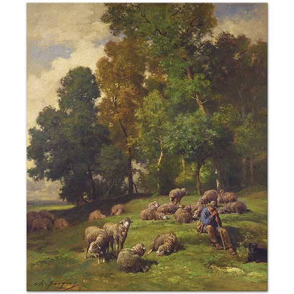 Charles Jacque Shepherd In A Field With His Flock Art Print