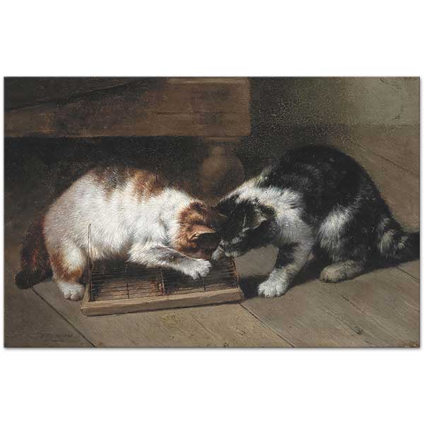 Eugene Remy Maes Two Cats with a Prey Art Print