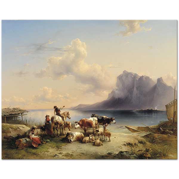 Friedrich Gauermann Herders and Cattle on Attersee Art Print