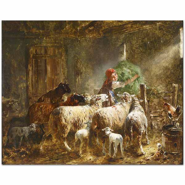 Friedrich Otto Gebler Koyunlara Yem Verirken Kanvas Tablo