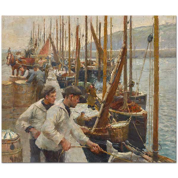Harold Harvey Fishing Boats Newlyn Art Print