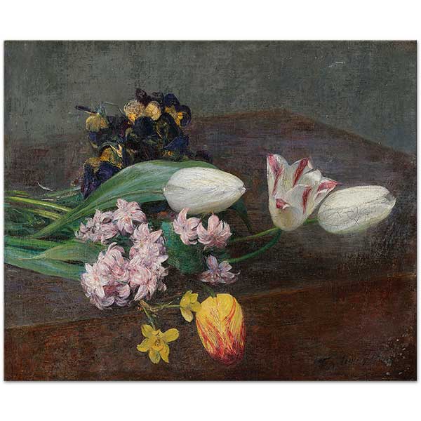 Henri Fantin Latour Hyacinths Tulips And Pansies On A Table Art Print