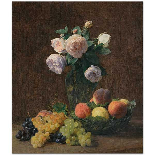 Henri Fantin Latour Vase Of Roses Peaches And Grapes Art Print