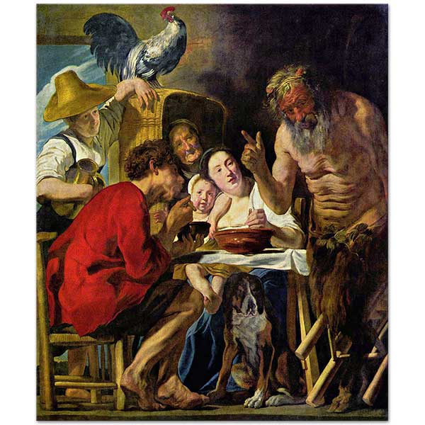 Jacob Jordaens The Satyr And The Peasant Family Art Print