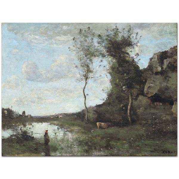 Jean Baptiste Camille Corot Pierreaux'da Sel Kanvas Tablo