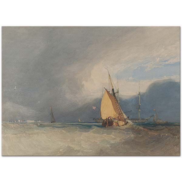 John Sell Cotman Boats Off The Coast Storm Approaching Art Print