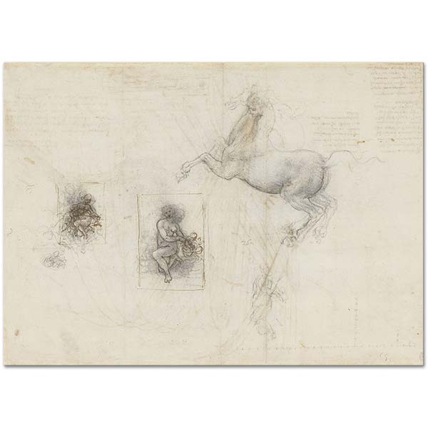 Leonardo Da Vinci At ve Leda Eskizleri Kanvas Tablo