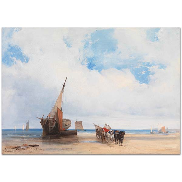 Richard Parkes Bonington Kıyıda Tekneler ve Araba Trouville Kanvas Tablo