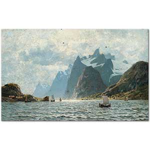 Adelsteen Normann Fishing Vessels On A Norwegian Fjord Art Print