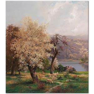 Adolf Kaufmann A Lake Landscape In Spring Art Print