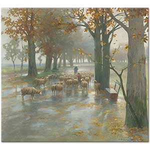Adolf Kaufmann Flock Of Sheep With Shepherdess On A Rainy Day Art Print