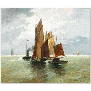 Adolf Kaufmann Buharlı Bot ve Balıkçı Tekneleri Kanvas Tablo