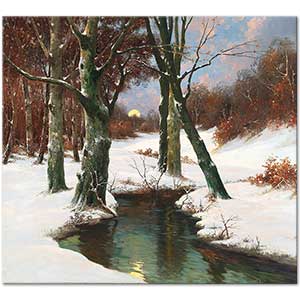 Adolf Kaufmann Winter Landscape With Rising Moon Art Print
