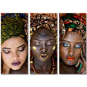 Afrikalı Kadınlar 3 Parçalı Kanvas Tablo