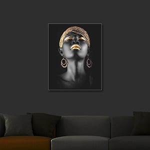 African Woman in Black with Gold Full Lighted Art Print