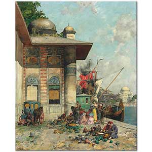 Alberto Pasini Market Day, A Capriccio Of The Old City Shores, Constantinople Art Print