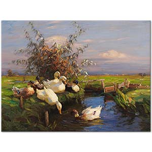 Alexander Koester Seven Ducks At The Ditch Art Print