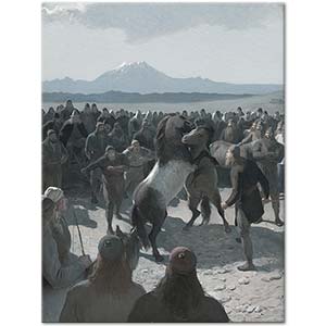 August Malmström The Horse Fight at Hlidarendi Art Print