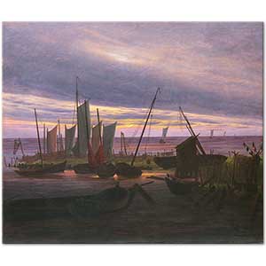 Caspar David Friedrich Akşam Vakti Limanda Gemiler Kanvas Tablo