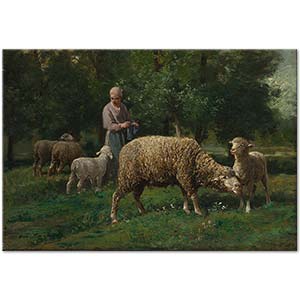 Charles Jacque Kadın Çoban ve Sürüsü Kanvas Tablo