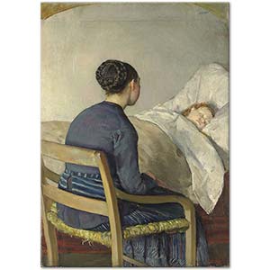 Christian Krohg Mother At Her Childs Bed Art Print