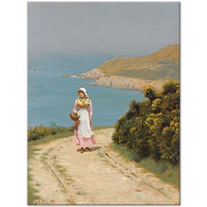Edmund Blair Leighton Girl On A Coastal Path Art Print