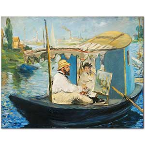 Edouard Manet Claude Monet Yüzen Atölyesinde Kanvas Tablo