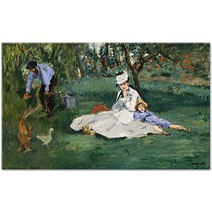 Edouard Manet Monet Ailesi Bahçede Argenteuil Kanvas Tablo