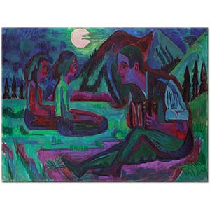 Ernst Ludwig Kirchner Ay Işığında Akordiyon Çalan Adam Kanvas Tablo