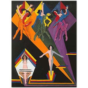 Ernst Ludwig Kirchner Renkli Işıklar Altında Dans Eden Kızlar Kanvas Tablo