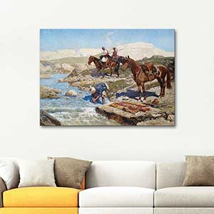 Franz Roubaud Circassian Horsemen on a River Art Print