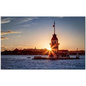 Sunset in Istanbul and Maiden Tower Art Print