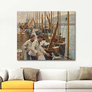 Harold Harvey Fishing Boats Newlyn Art Print