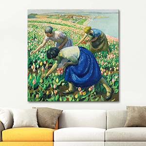 Harold Harvey Tulip Pickers Art Print