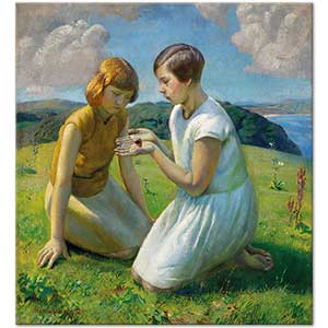 Harold Harvey Two Young Girls With A Butterfly Art Print