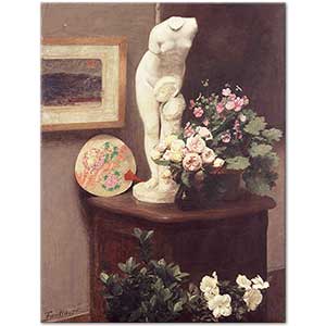 Henri Fantin Latour büst ve çiçekli natürmort