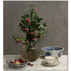 Henri Fantin Latour Still Life With Vase Of Hawthorn Art Print