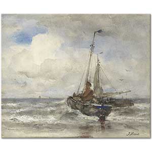 Jacob Maris Two Fishing Boats At The Beach Art Print