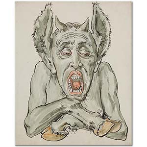 Jan Matejko Bust of the Devil with an Open Mouth Art Print