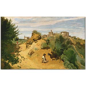 Jean Baptiste Camille Corot Genzano Köy ve Çoban Kanvas Tablo