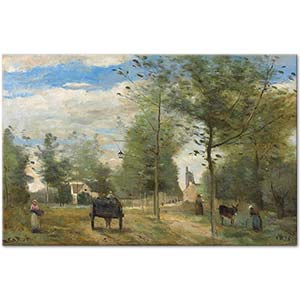 Jean Baptiste Camille Corot Köy Yolunda Brie Civarı Kanvas Tablo