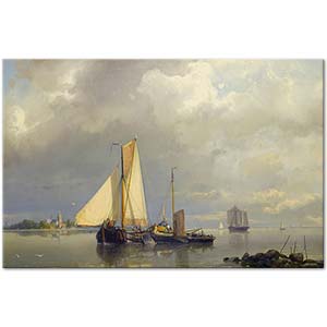 Johannes Hermanus Barend Koekkoek Dutch Barges Becalmed In The Estuary Art Print