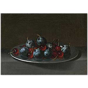 Juan van der Hamen Plate with Plums and Morello Cherries Art Print