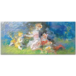 Jules Cheret Women And Children Gathering Flowers Art Print
