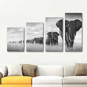 Last March of Elephants 4 Pieces Canvas Set Art Print