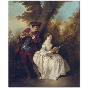 Nicolas Lancret A Young Man Playing Te Flute And A Young Woman Singing Art Print