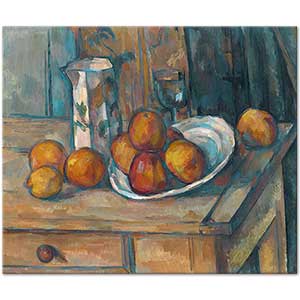 Paul Cezanne Süt Kabı ve Meyveler ile Natürmort Kanvas Tablo