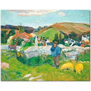 Paul Gauguin Breton Manzarası ve Domuzlar Kanvas Tablo