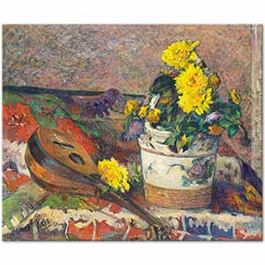 Paul Gauguin Yıldız Çiçekleri ve Mandolin Kanvas Tablo