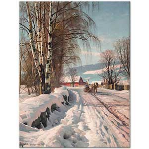 Peder Mørk Mønsted A Snow Covered Track in Lillehammer Art Print
